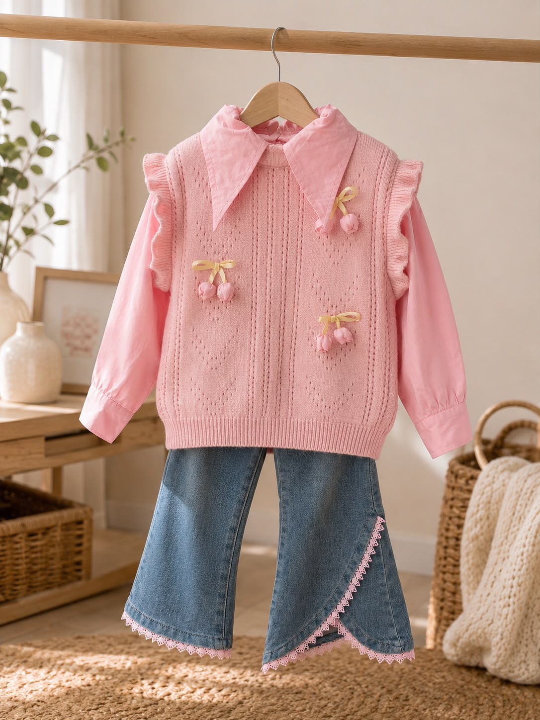 Blush Knit Denim Two-Piece Set