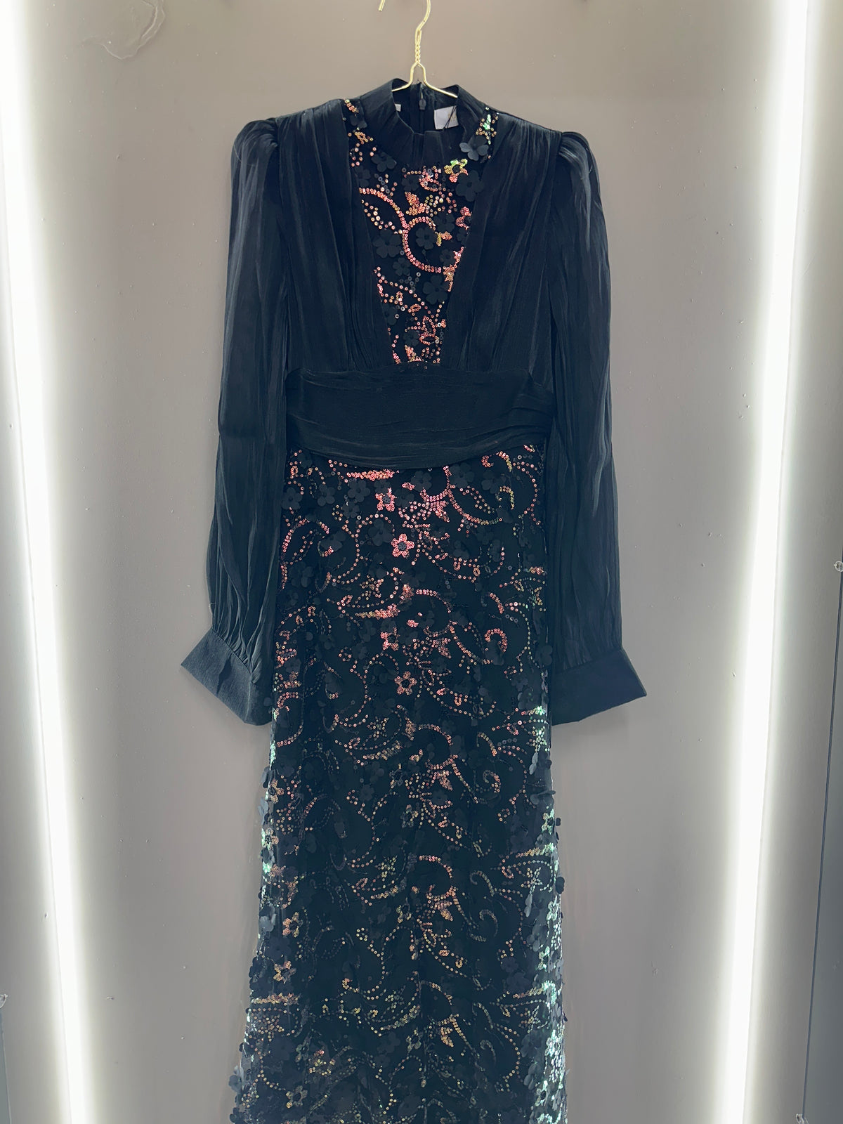 Midnight Floral Sequin Evening Dress