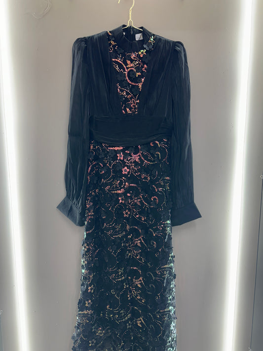 Midnight Floral Sequin Evening Dress
