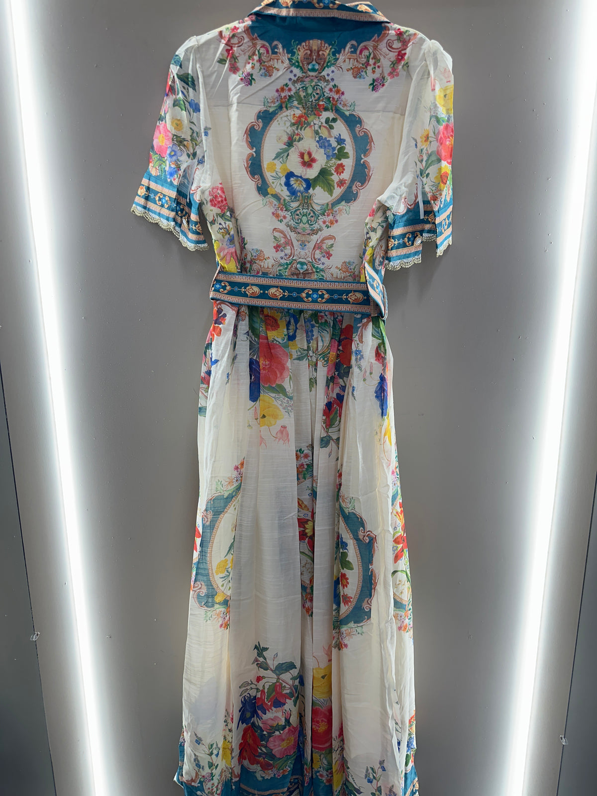 Azure Garden Belted Maxi Dress
