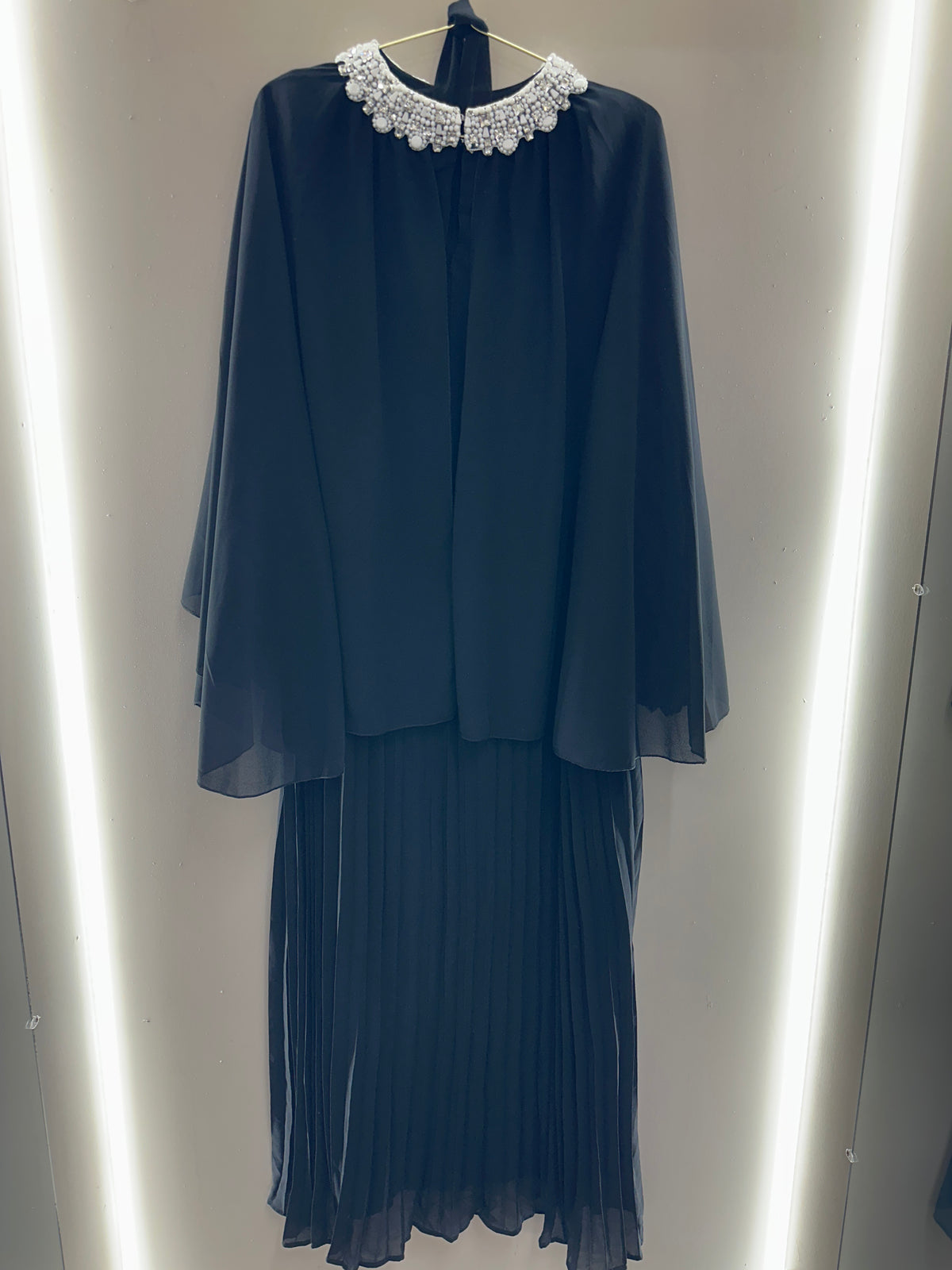 Pearl Grace Pleated Cape Maxi Dress