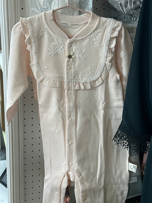Pink single flower romper