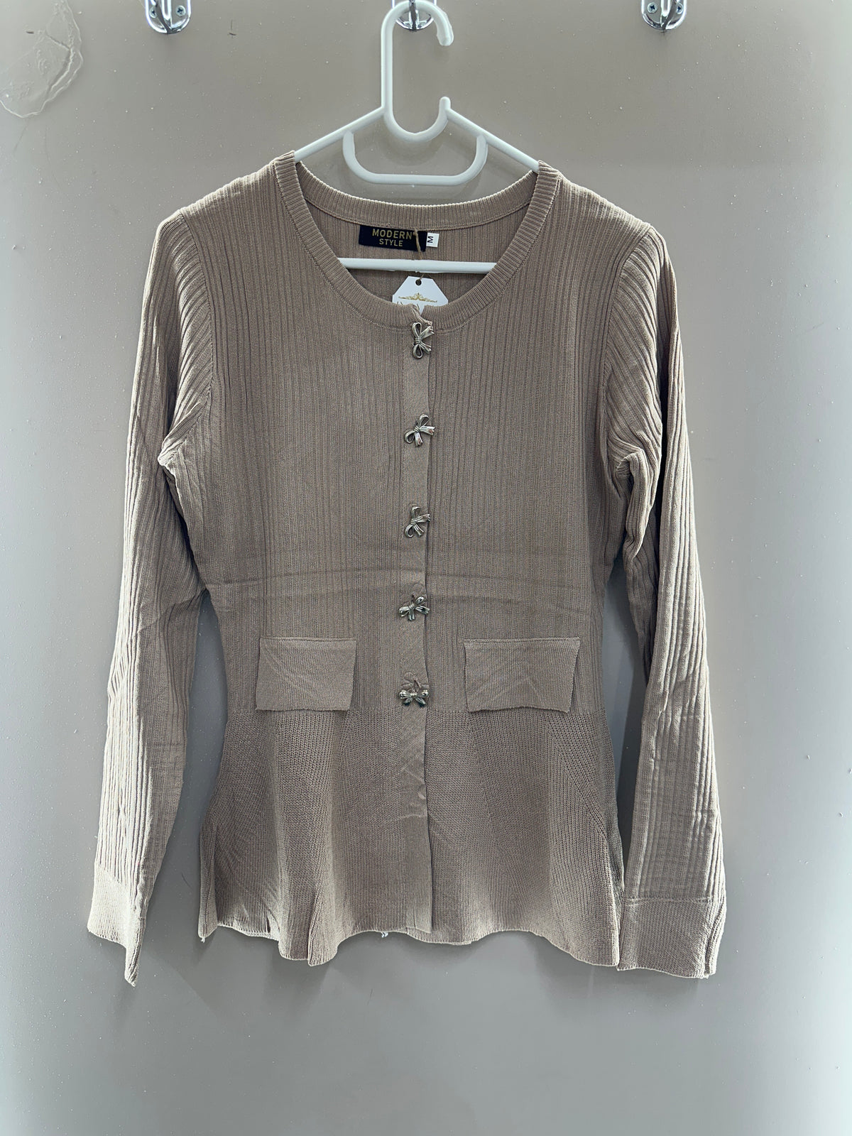 Elegant Ribbed Peplum Cardigan