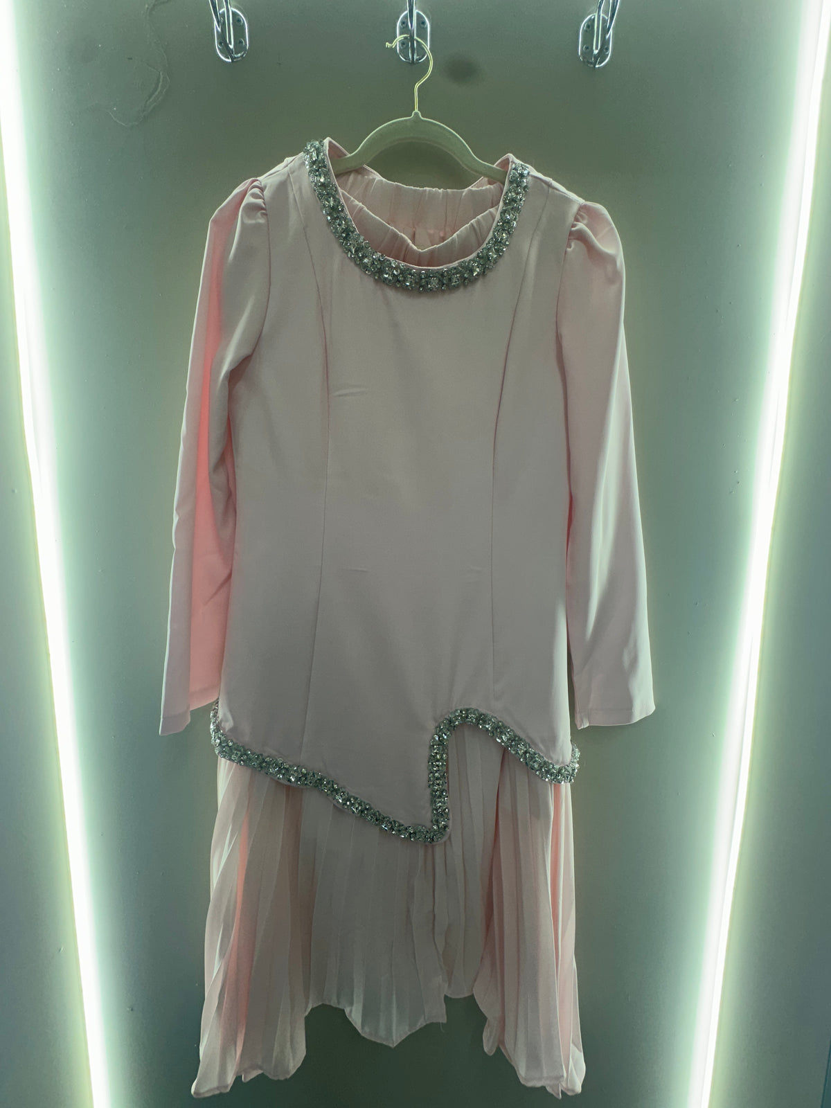 Crystal Trim Pleated Dress