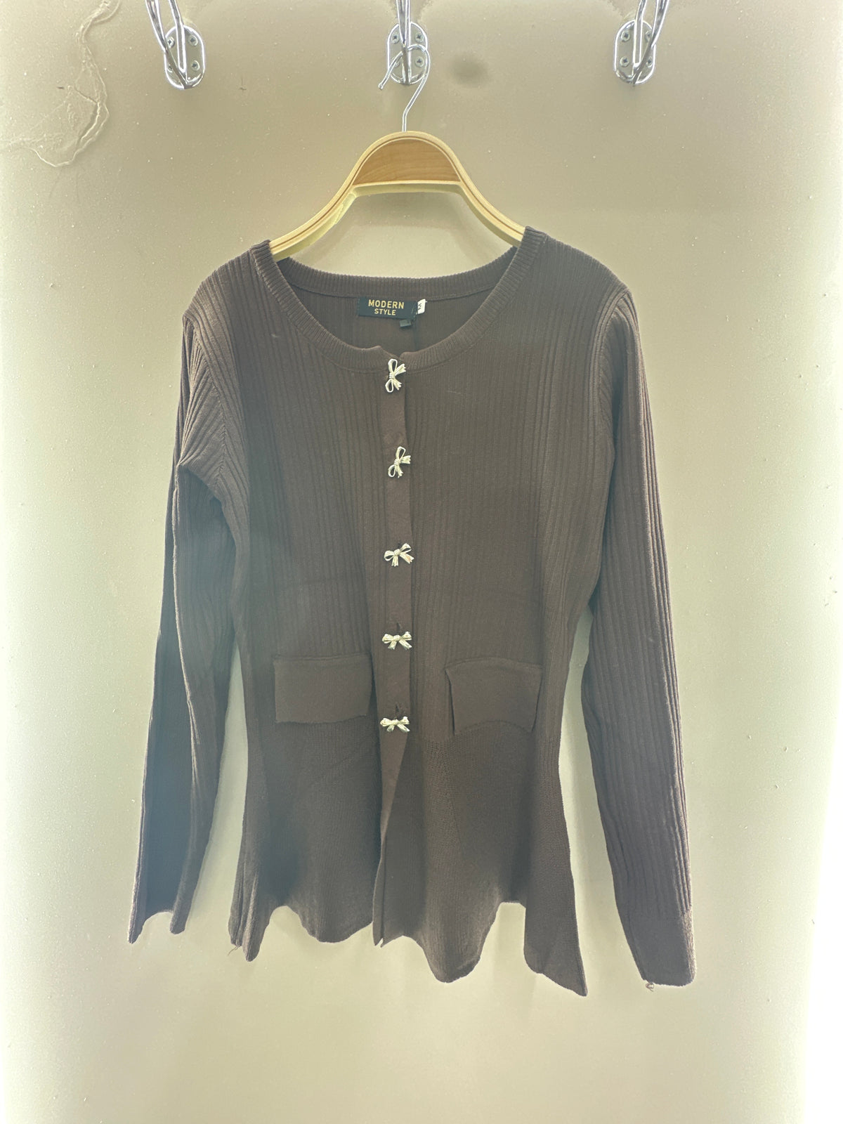 Elegant Ribbed Peplum Cardigan