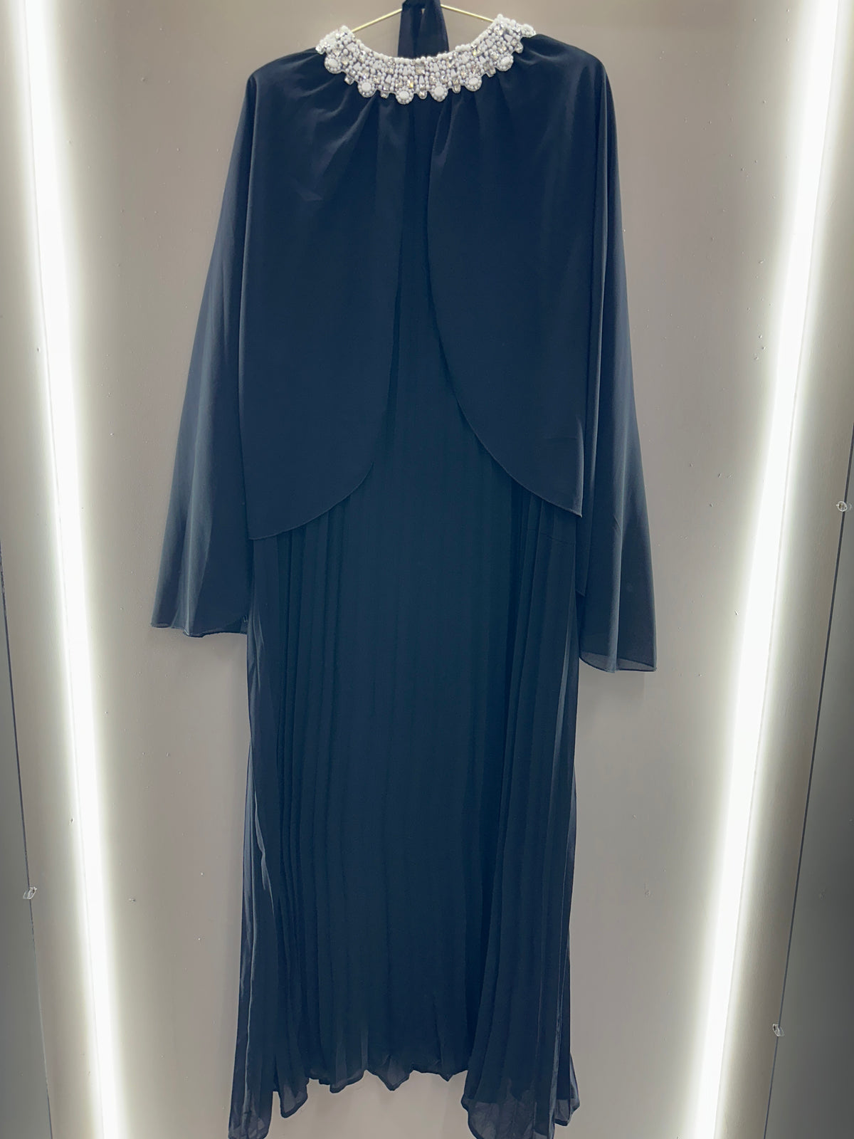 Pearl Grace Pleated Cape Maxi Dress