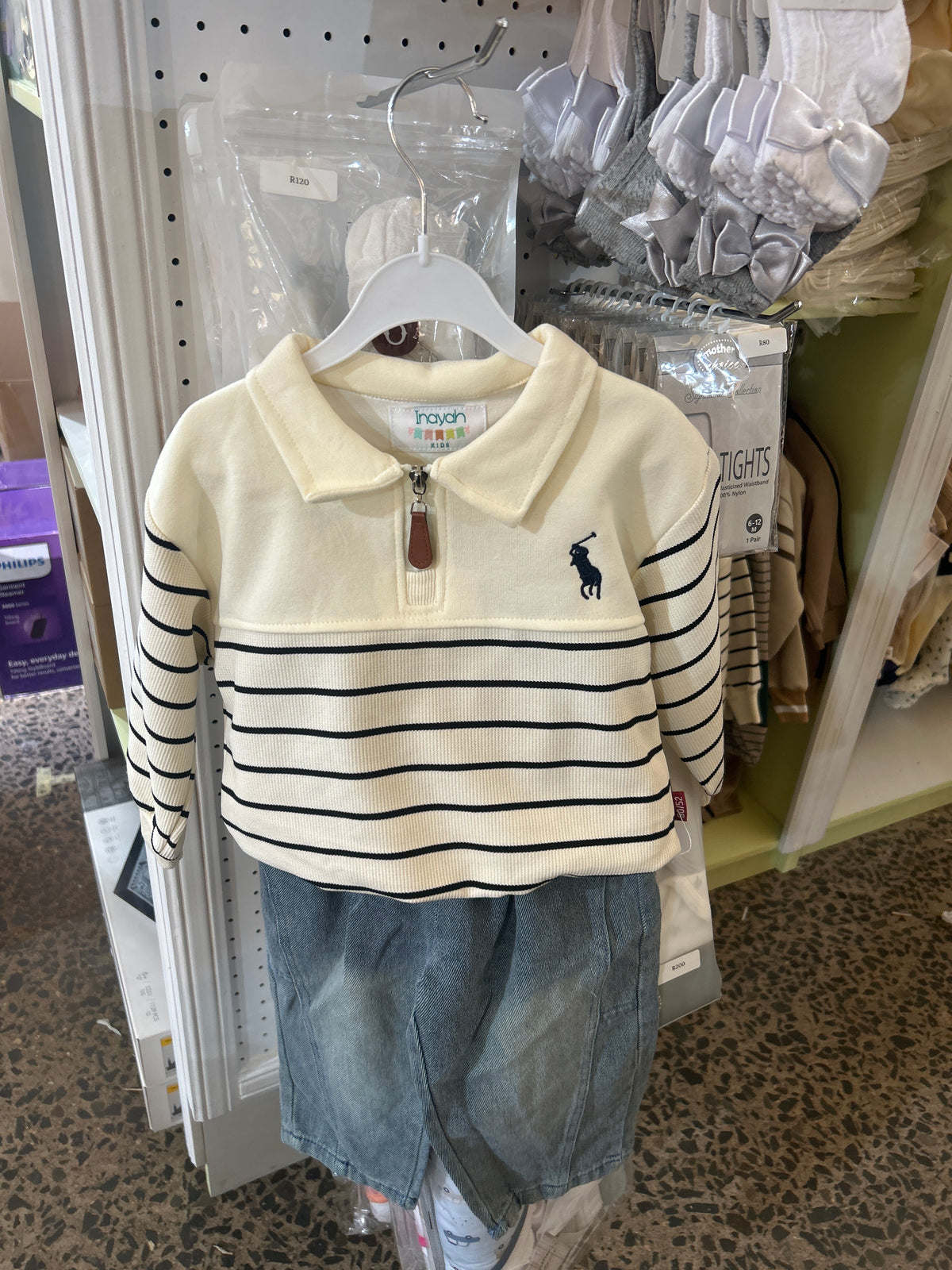 Cream quarter zip polo boys