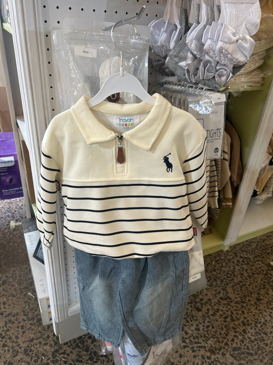 Cream quarter zip polo boys