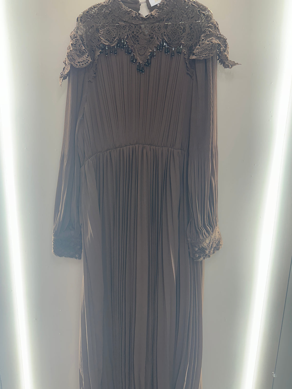 Lace Elegance Pleated Maxi Dress