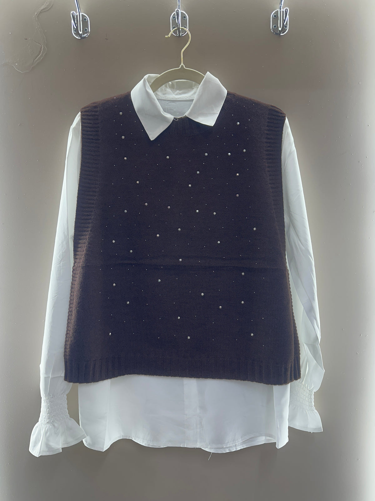 Pearl Embellished Sweater Vest Shirt