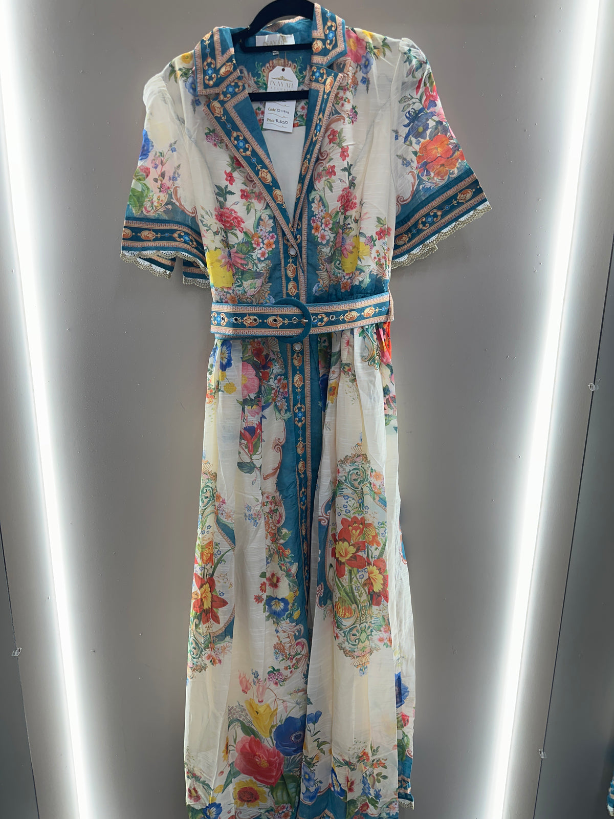 Azure Garden Belted Maxi Dress