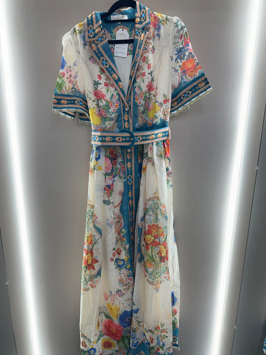Azure Garden Belted Maxi Dress