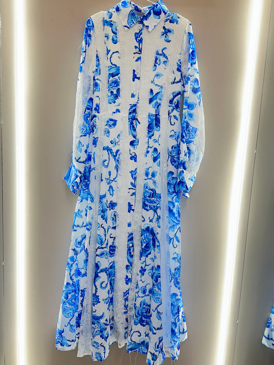 Azure Porcelain Lace Maxi Dress