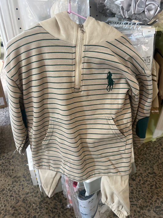 Brown green striped polo boys