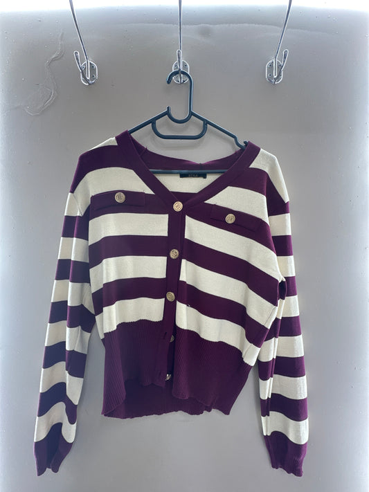 Striped Knit Button Cardigan