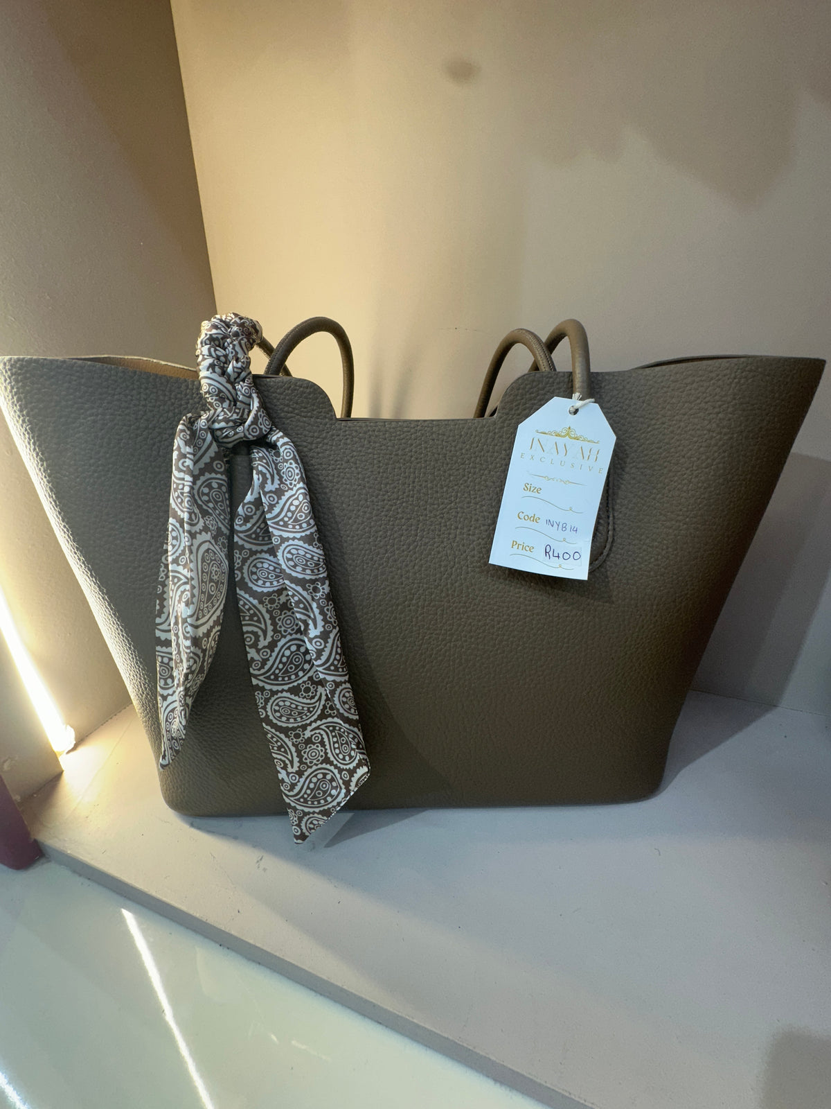 Taupe Scarf Detail Tote Bag