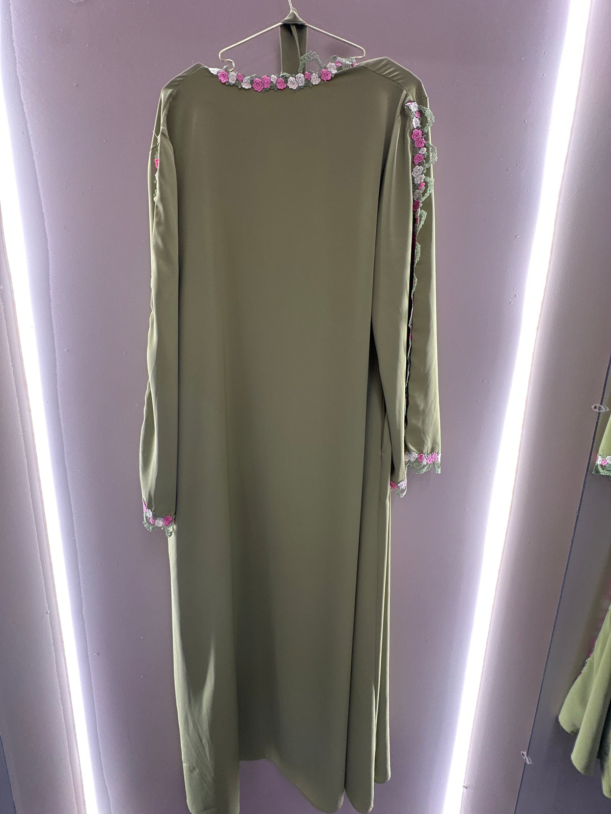 Rosette Trim Belted Open Abaya