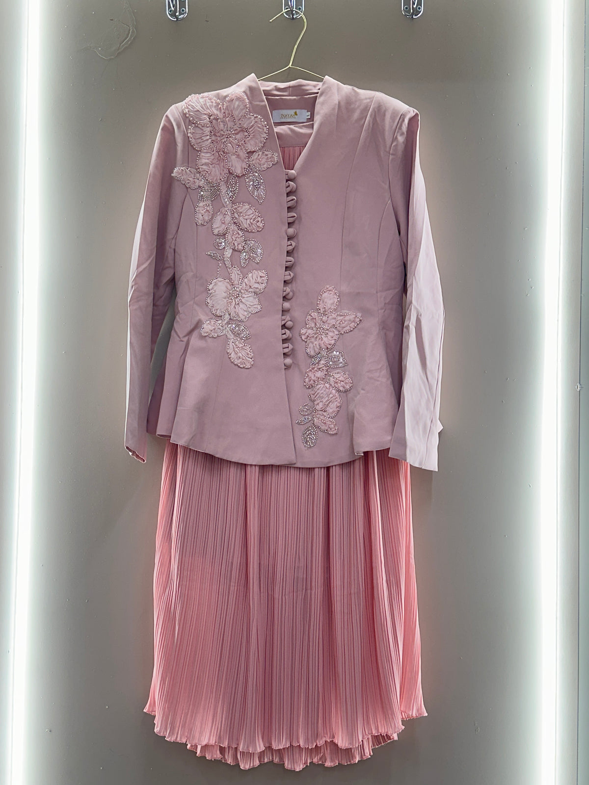 Floral Embroidered Pleated Dress