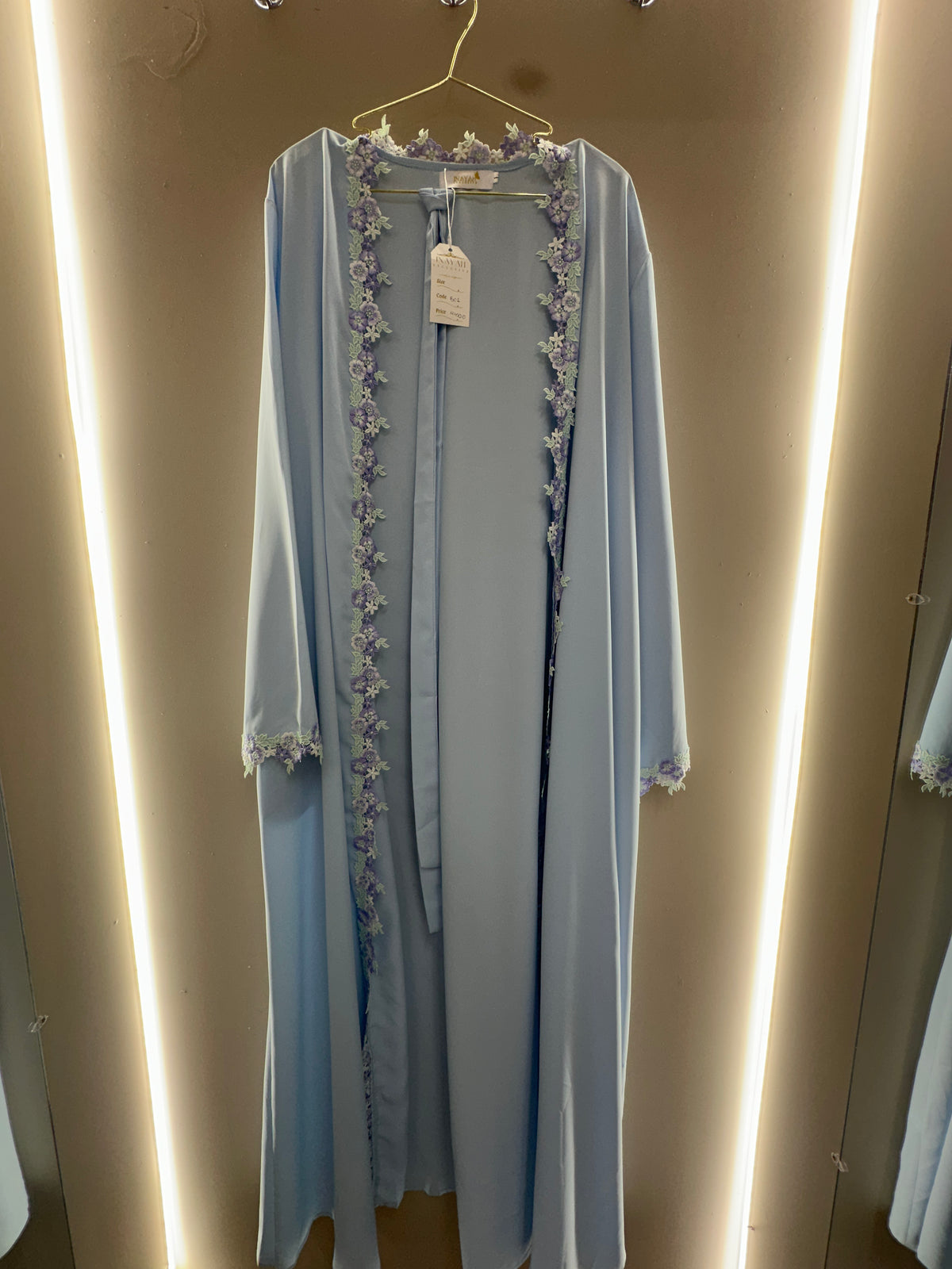 Floral Trim Belted Open Abaya
