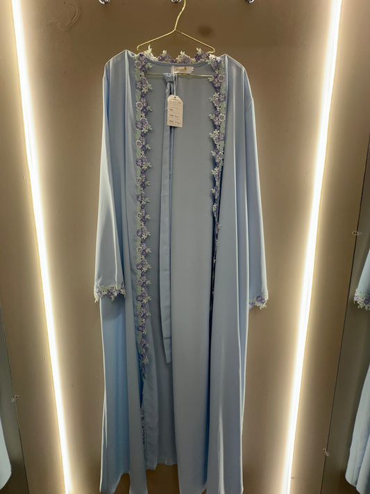 Floral Trim Belted Open Abaya