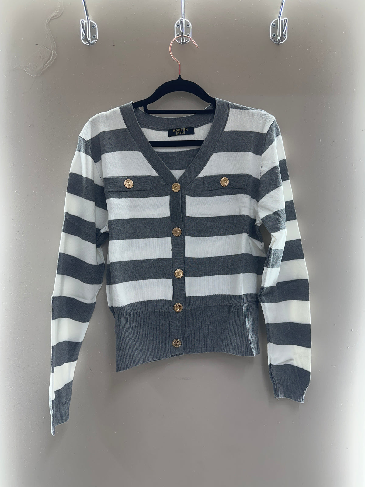 Striped Knit Button Cardigan