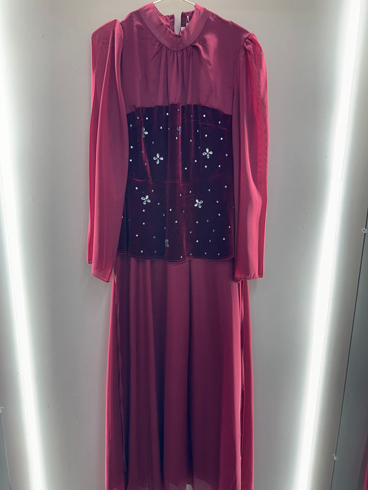 Velvet Bloom Embellished Maxi Dress