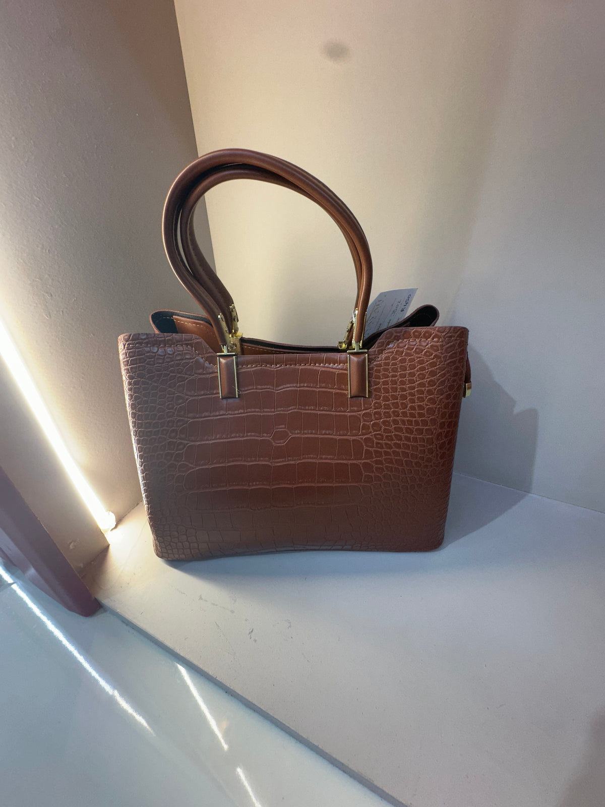 Brown Croc Detail Handbag