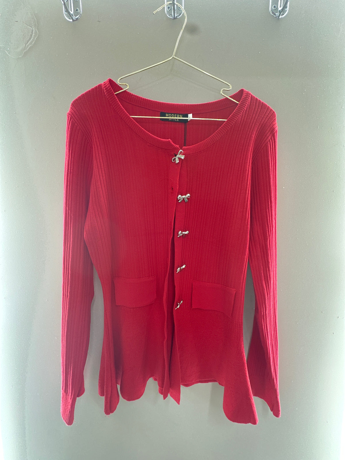 Elegant Ribbed Peplum Cardigan
