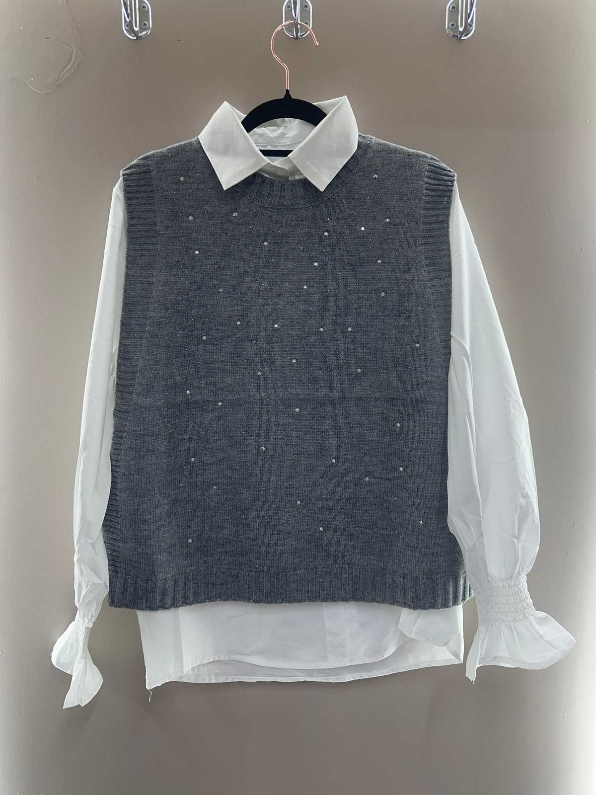 Pearl Embellished Sweater Vest Shirt