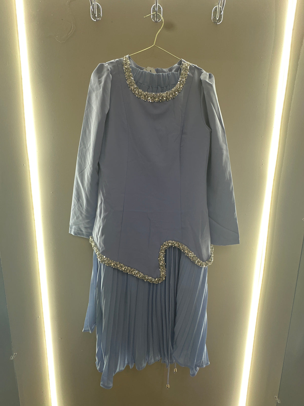 Crystal Trim Pleated Dress