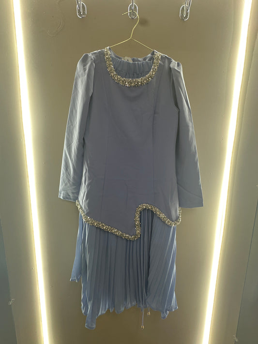 Crystal Trim Pleated Dress