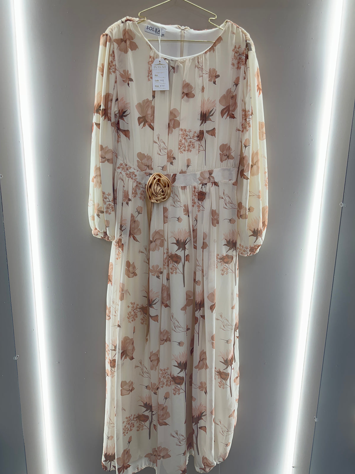 Rosette Belt Floral Maxi Dress