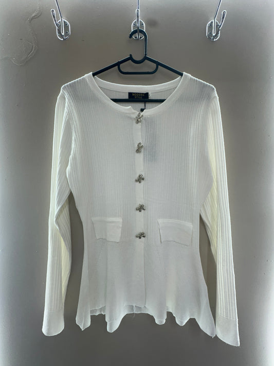 Elegant Ribbed Peplum Cardigan