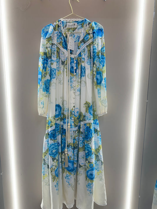 Blue Blossom Lace Maxi Dress