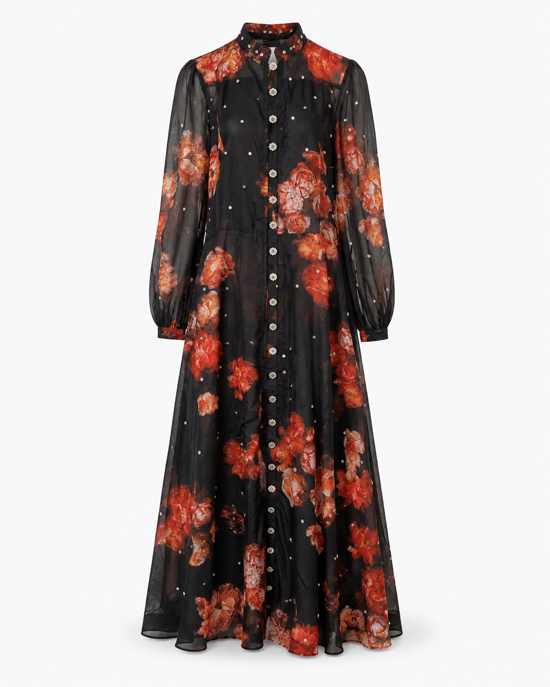 Black Floral Diamante Maxi Dress