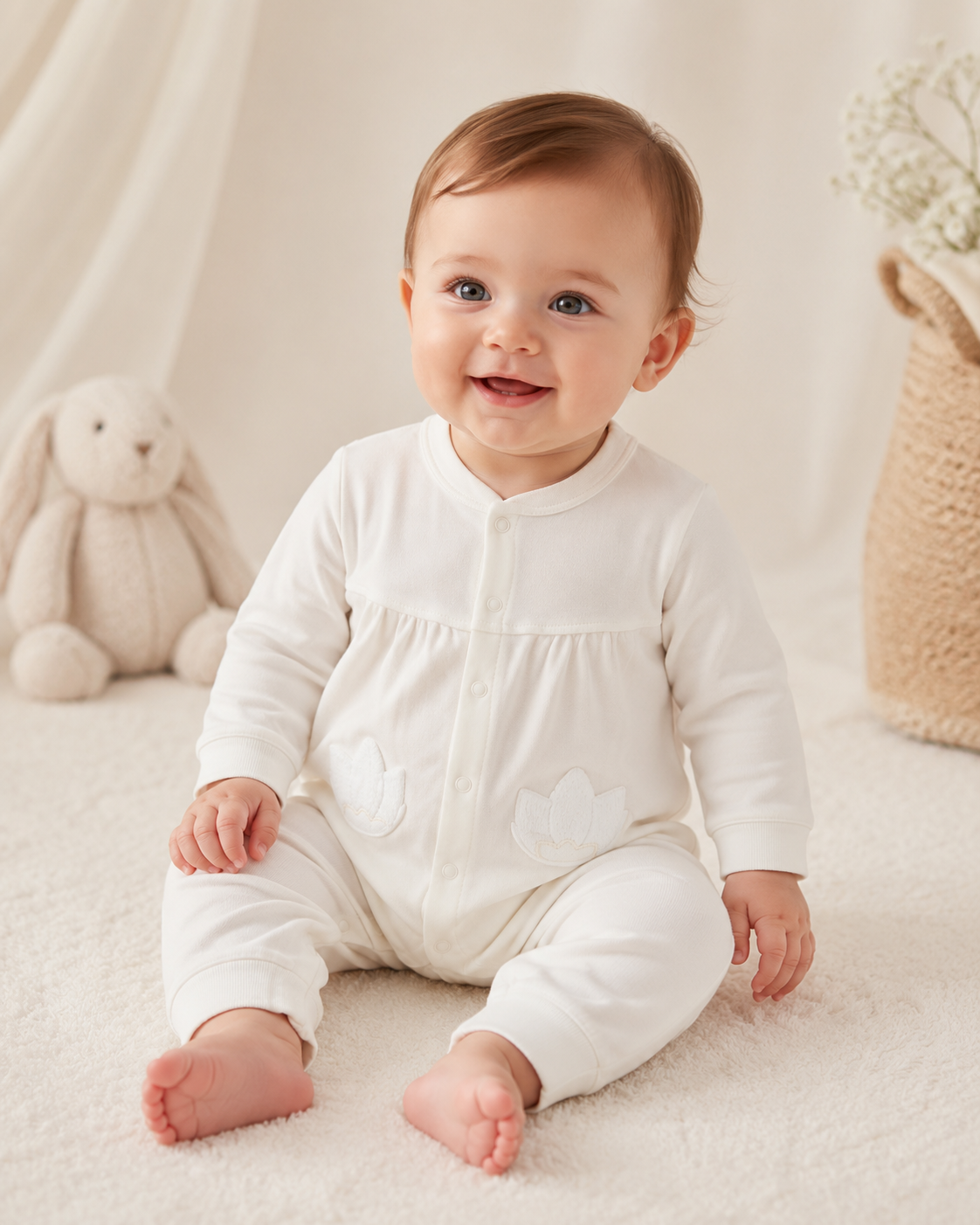 Light Pink Lotus Detail Baby Romper