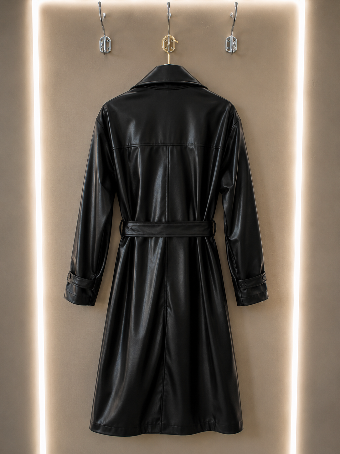 Classic Faux Leather Trench Coat