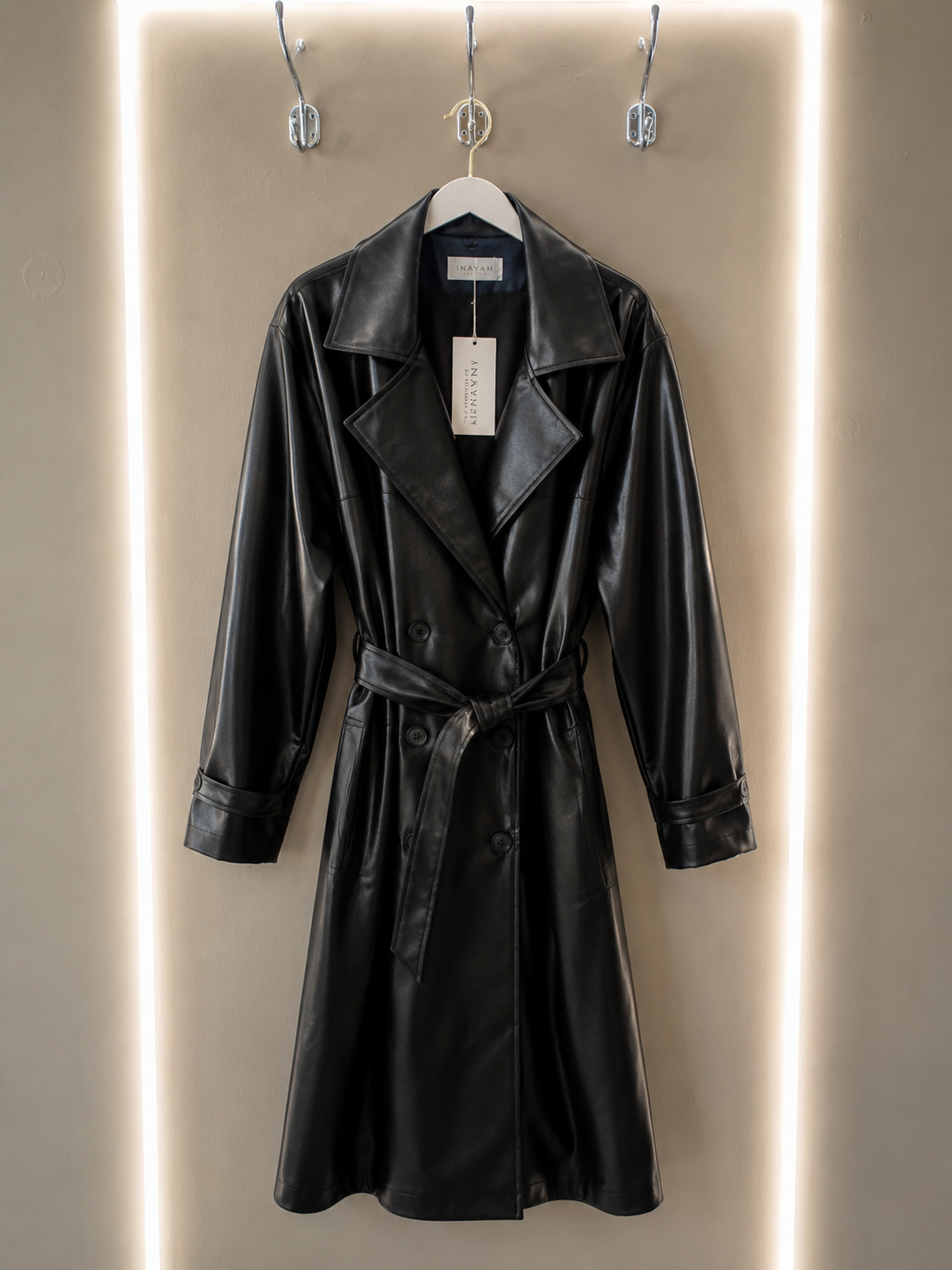 Classic Faux Leather Trench Coat