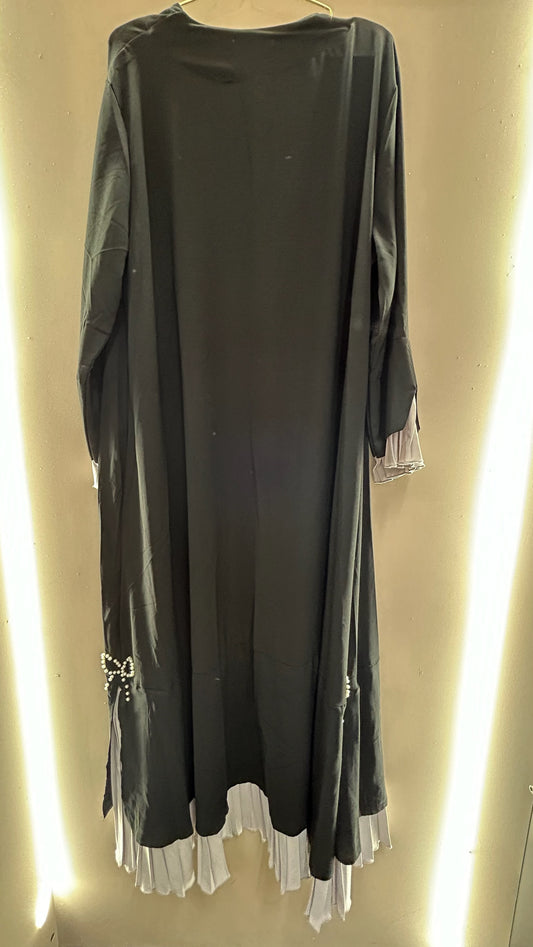 Pleated Hem Open Abaya Set