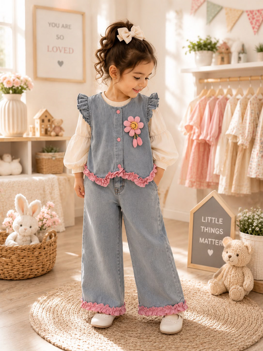 Pink Blossom Denim Set
