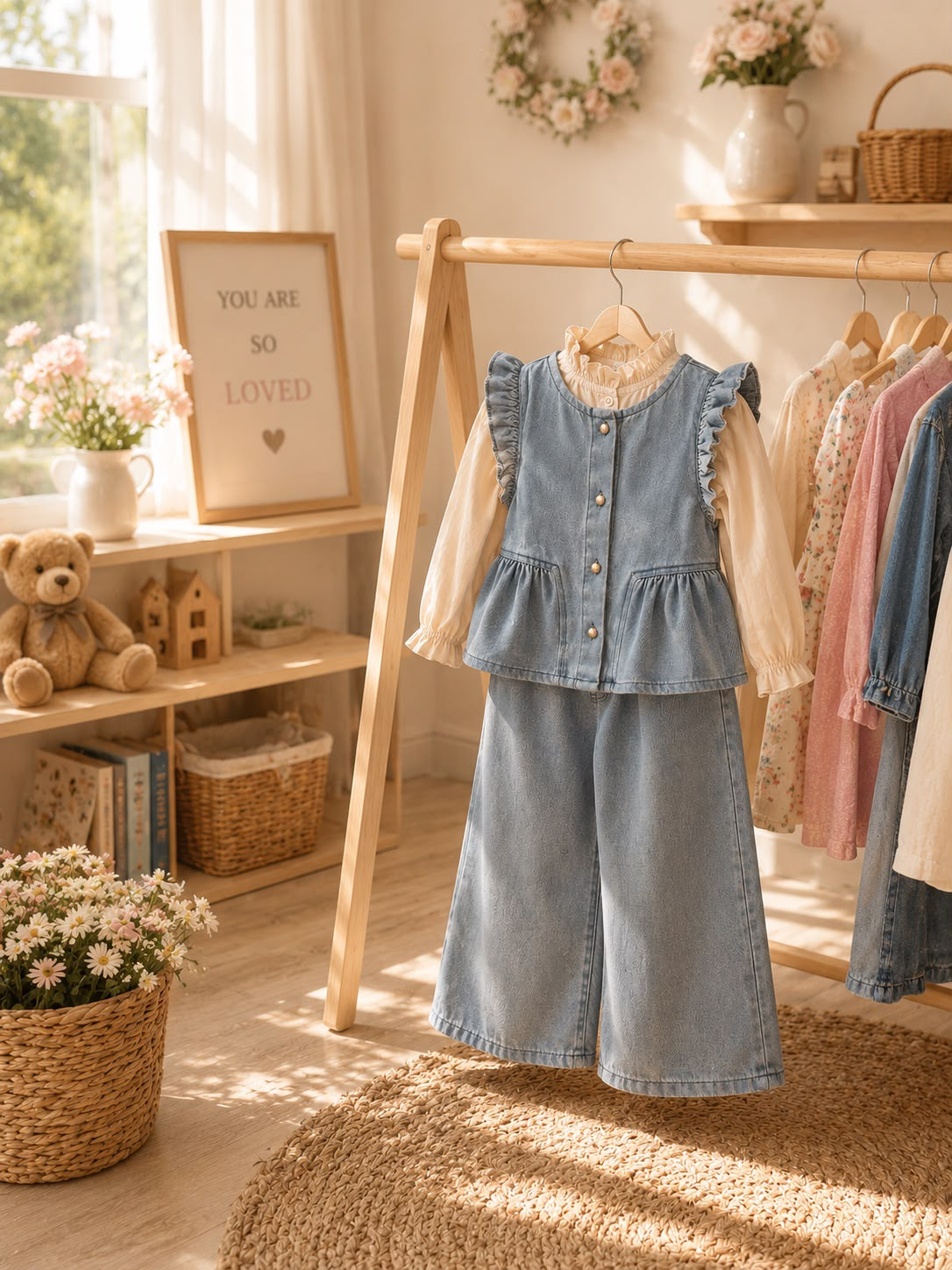 Denim Ruffle Wide-Leg Set