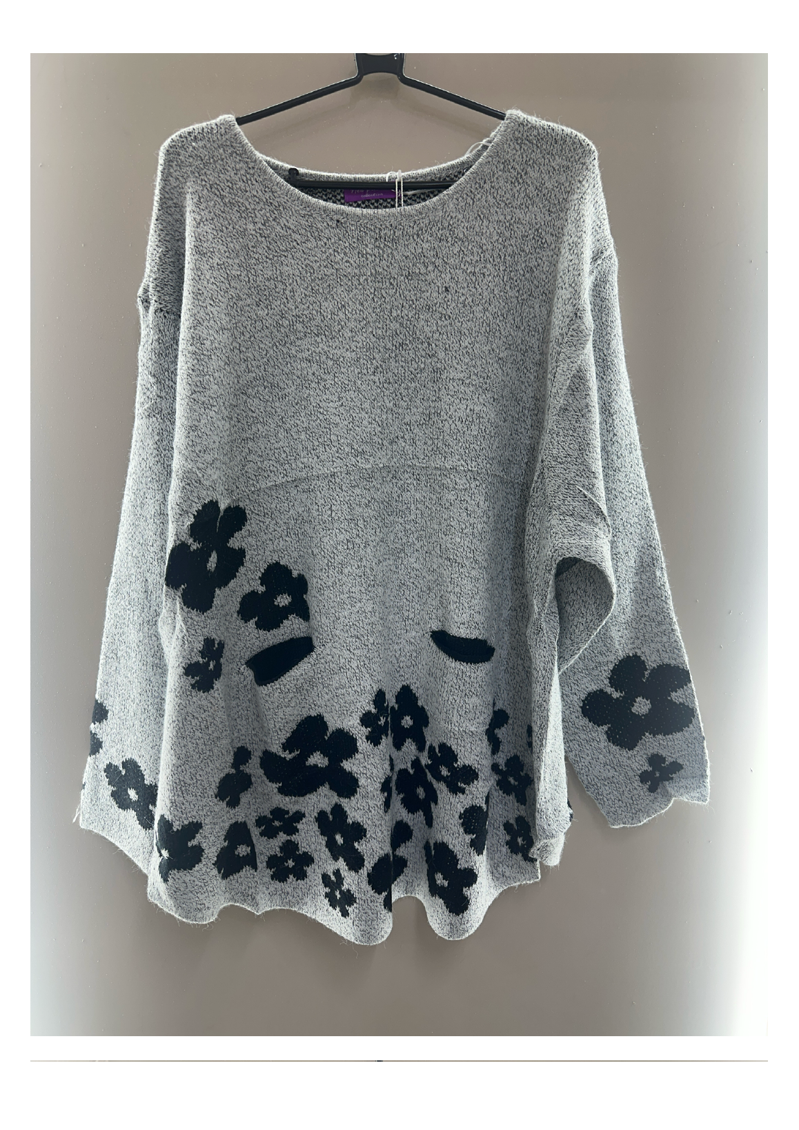 Grey floral knit sweater