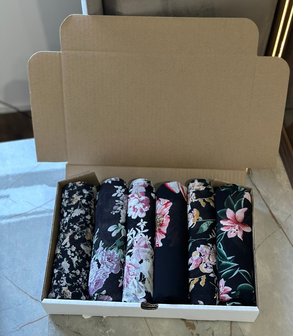 SET OF 5 PRINTED CHIFFON